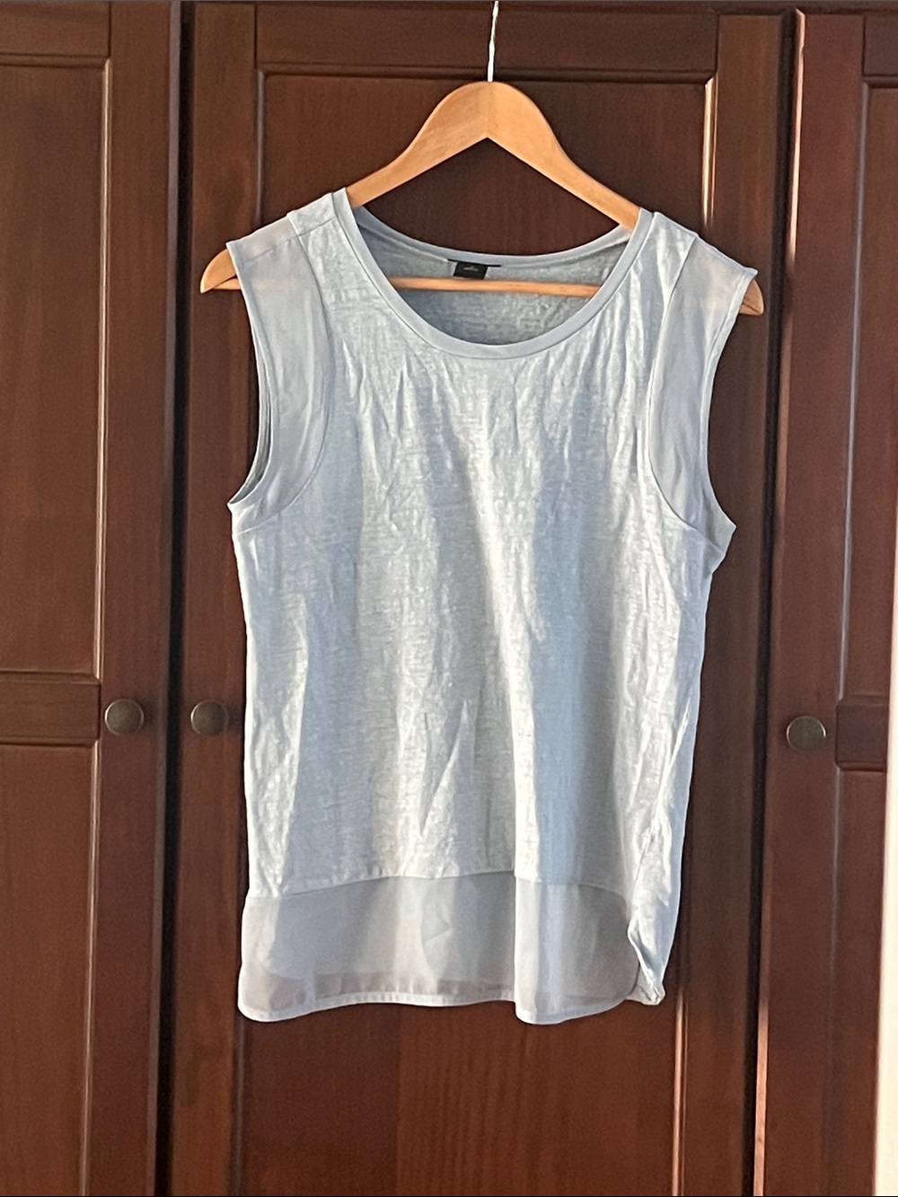 Ann Taylor Linen Sleeveless Shell Tank Top Fisherman Blue S